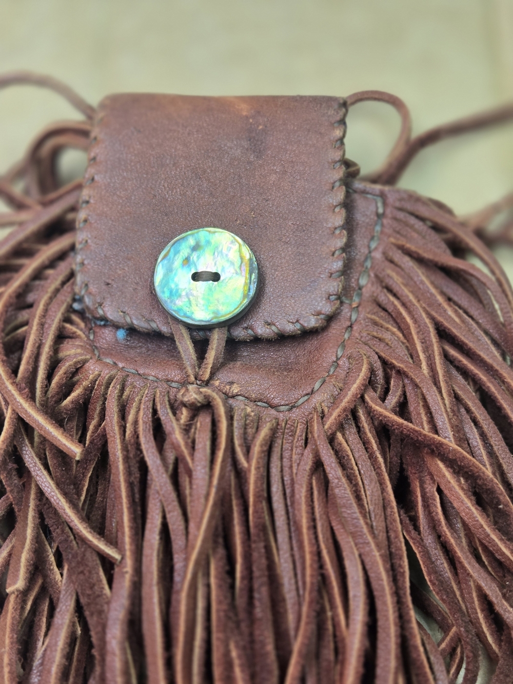 Brown Suede Fringe Belt Pouch with Decorative Button - Picture 3 of 7